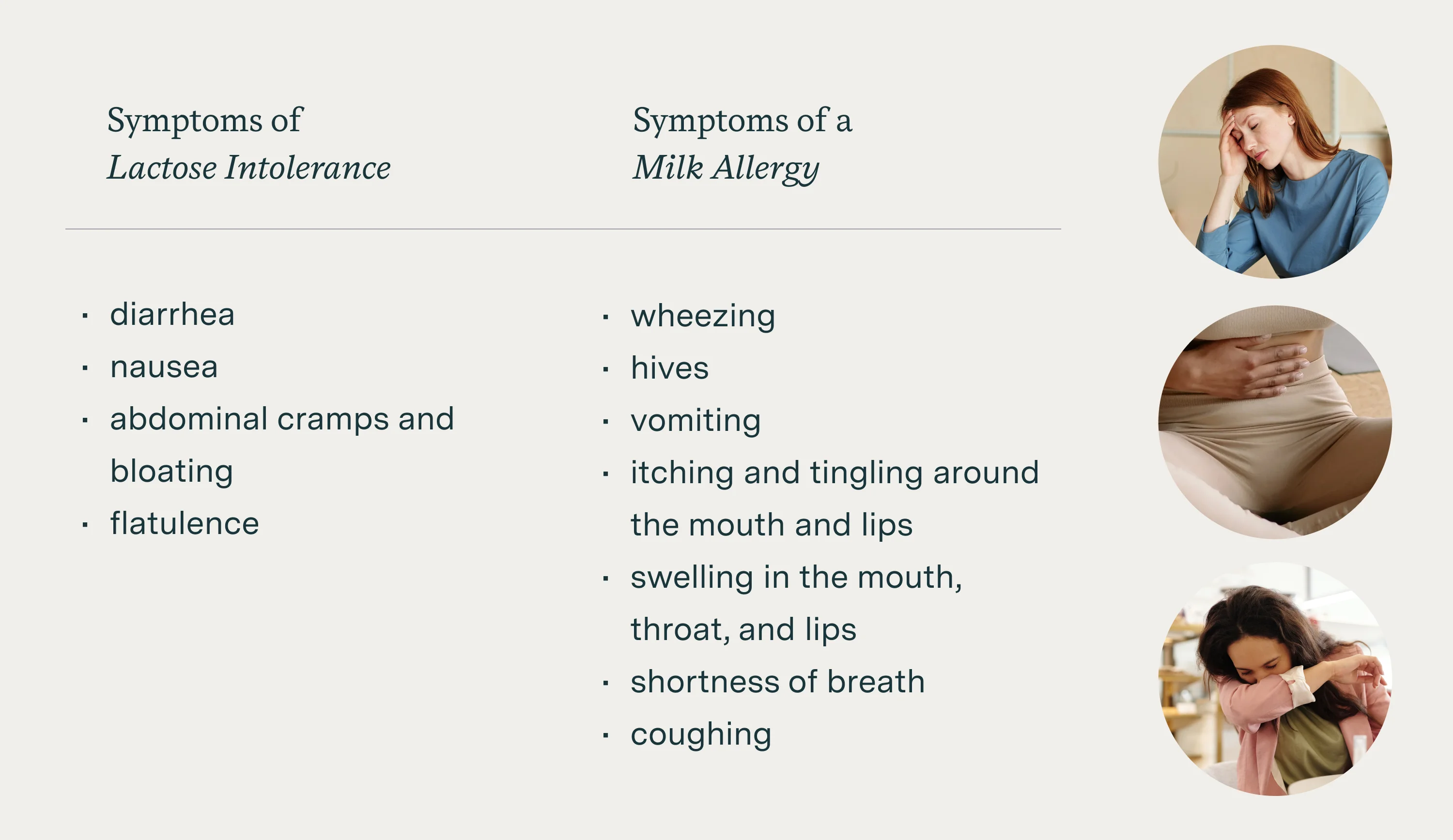 symptoms of lactose intolerance vs milk allergy